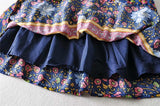 Boho 2 Piece Set, Matching Crop Top and Mini Skirt, Wild Floral in Navy - Wild Rose Boho