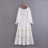 Midi Dress, Boho Dress, Embroidered Dress, Vintage Gown in White - Wild Rose Boho