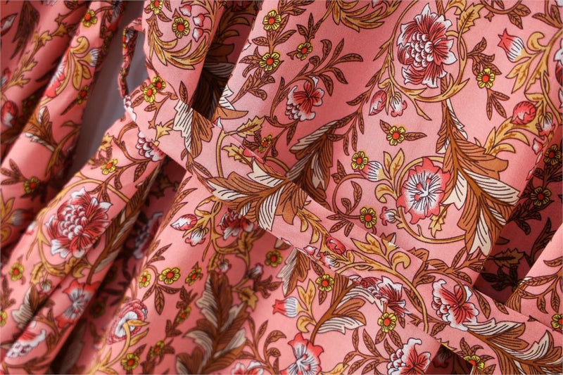 Boho Robe, Kimono Robe, Feather Paisley in Pink - Wild Rose Boho