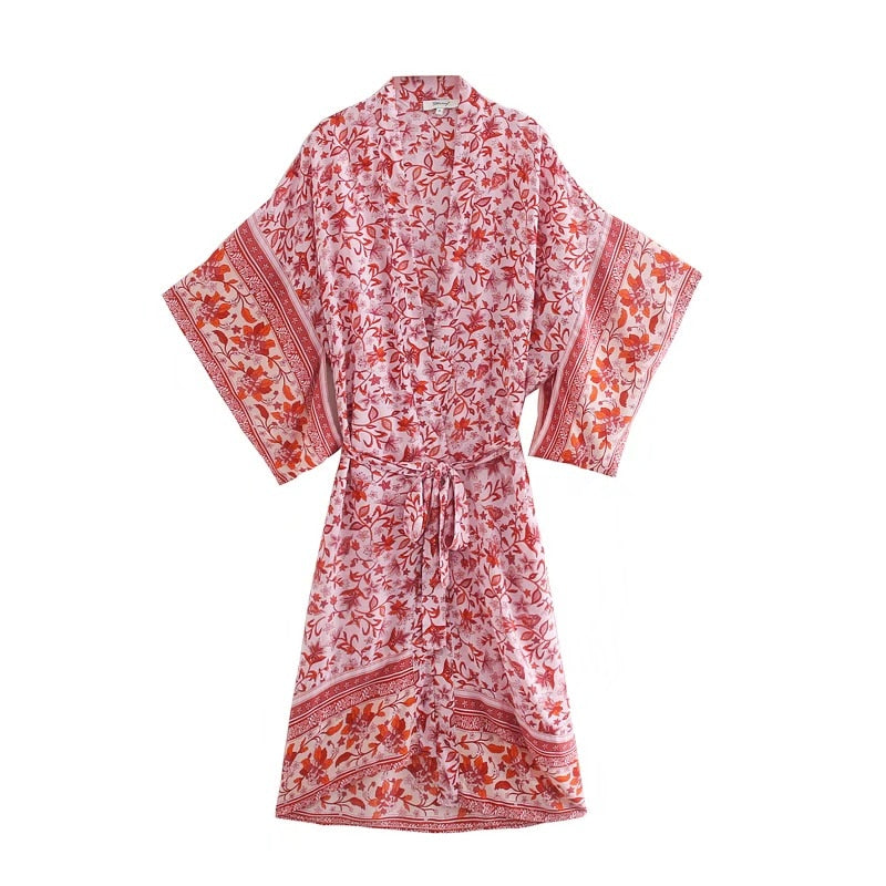 Boho Robe, Kimono Robe, Cherry Blossom in Pink - Wild Rose Boho