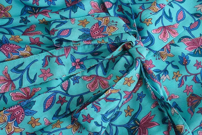 Boho Robe, Kimono Robe, Cherry Blossom in Blue - Wild Rose Boho