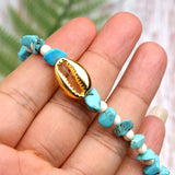 Boho Necklace, Blue Colorful Gold Shell - Wild Rose Boho