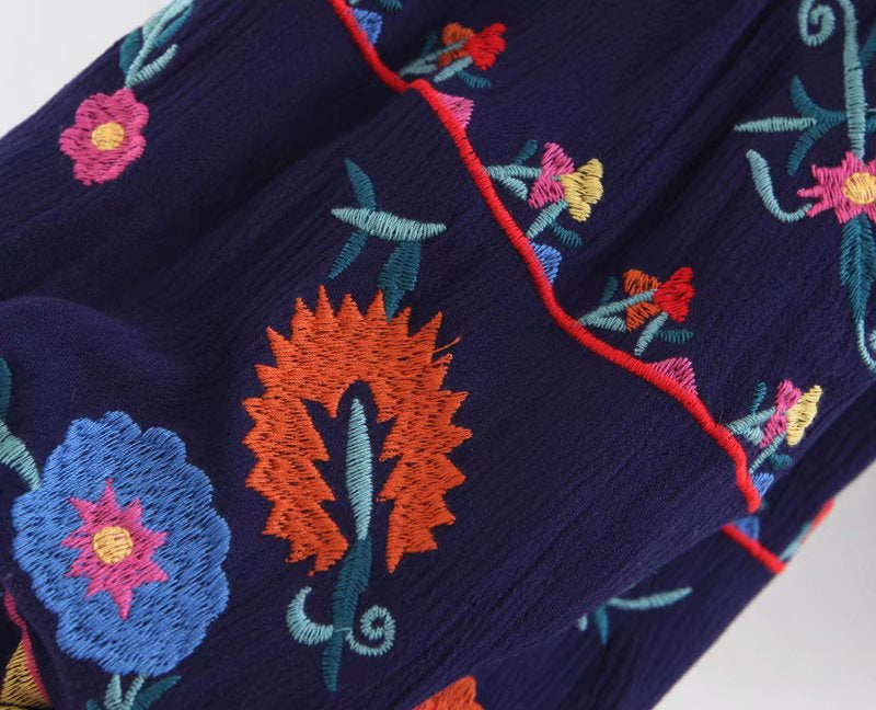 Boho Blouse, Embroidery Cotton in Navy - Wild Rose Boho