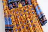Boho Dress, Gown, Blue Yellow Indian Floral - Wild Rose Boho