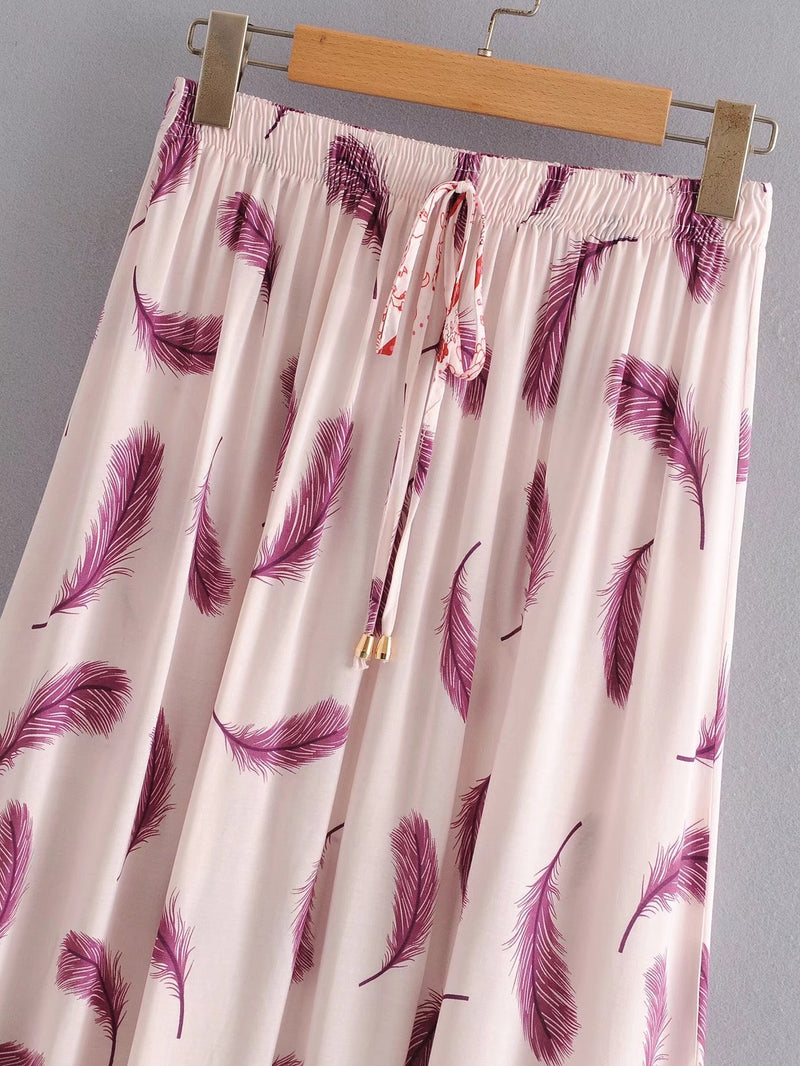 Boho Skirt, Maxi Skirt, Feather in Pink - Wild Rose Boho