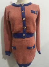 Autumn Winter 2 Piece Set, Matching Jacket and Mini Skirt, Furry Vintage Winter in White Cream and Orange - Wild Rose Boho