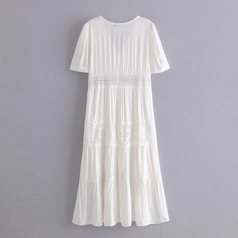 Midi Dress, Boho Dress, Embroidered Dress, Victoria White Lace - Wild Rose Boho