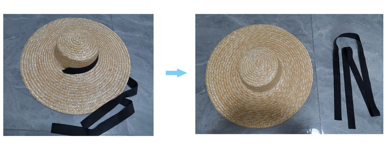 Boho Hat, Sun Hat, Beach Hat, Wide Brim Straw Hat 12, 15 and 18 cm, Black and White Ribbon - Wild Rose Boho