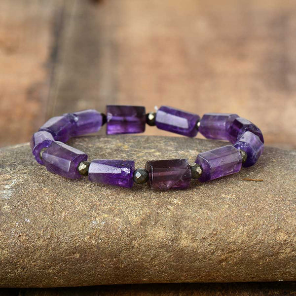 Boho Bracelet, Stretchy Bracelet, Blue Lapis and Purple Amethyst - Wild Rose Boho