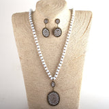 Boho Necklace, Jewelry Set, RH Crystal Black White Glass - Wild Rose Boho