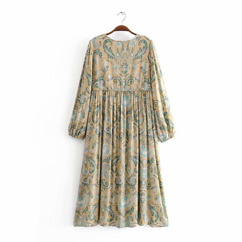 Gown Dress, Boho Maxi Dress, Loose Dress, Green and Copper Anna Vintage Rose 02 / S Gown Dress, Boho Maxi Dress, Loose Dress, Green and Copper Anna Vintage Rose 02 / S