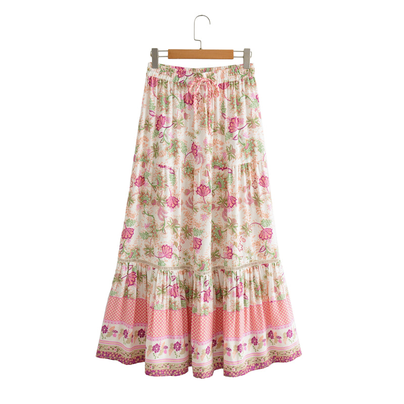 Boho Skirt, Maxi Skirt, Pink India Rose - Wild Rose Boho