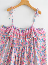 Mini Dress, Boho Dress, Off Shoulder Sundress, Pastel Pink Rose - Wild Rose Boho