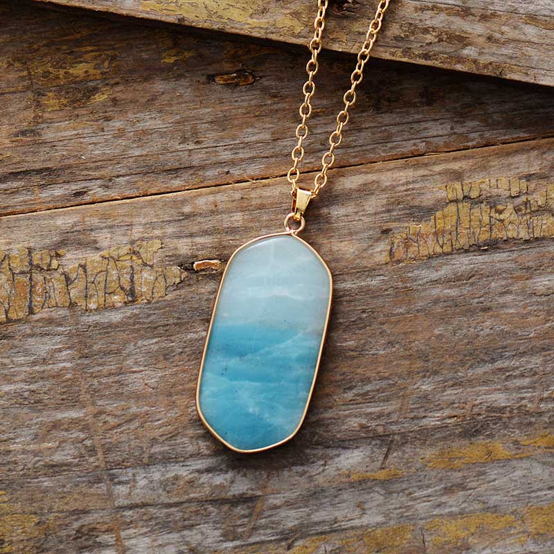 Boho Necklace, Amazonite and Gold Chain