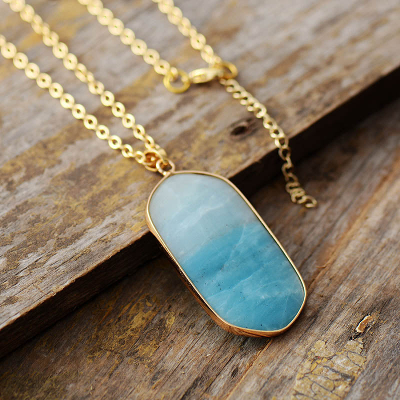 Boho Necklace, Amazonite and Gold Chain