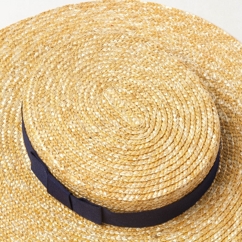 Boho Hat, Sun Hat, Beach Hat, Wide Brim Straw Hat 7 cm, Ellie Black Ribbon - Wild Rose Boho