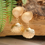 Boho Earrings, Dangle Earrings, Natural Shell Cowrie White Gold - Wild Rose Boho