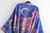 Boho Robe, Kimono Robe, Blue Eclipse Flower - Wild Rose Boho