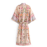 Boho Robe, Kimono Robe, Sweet Vintage Pink Flower - Wild Rose Boho