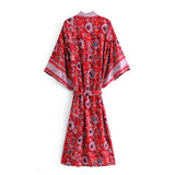 Boho Robe, Kimono Robe, Red Daisy Mum - Wild Rose Boho