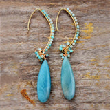 Boho Earrings, Dangle Earrings, Blue Amazonite, Live Different - Wild Rose Boho