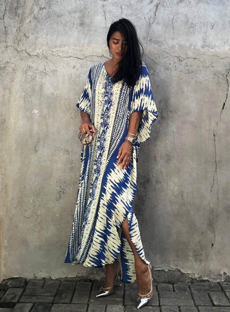 Beach Dress, Cover up Dress,, Kaftan Dress, Blue Tie Dye Print – Wild Rose Boho Beach Dress, Cover up Dress,, Kaftan Dress, Blue Tie Dye Print – Wild Rose Boho