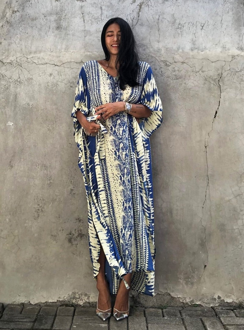 Beach Dress, Cover up Dress,, Kaftan Dress, Blue Tie Dye Print Beach Dress, Cover up Dress,, Kaftan Dress, Blue Tie Dye Print