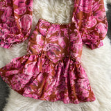 Boho Vintage 2 Piece Set, Matching Crop Top and Mini Skirt, Alibaba in Green, Pink, Yellow - Wild Rose Boho