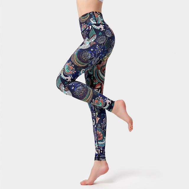 Colorful Boho Feather Pattern High Waist Yoga Pants Leggings