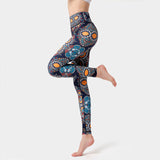 Yoga Legging, Yoga Pants, Boho Legging, Tight with Pocket Forrest in Blue Gold Flower