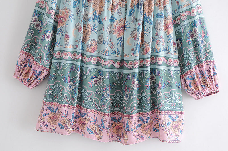 Mini Dress, Boho Dress, Karlie Vintage Blue Rose - Wild Rose Boho