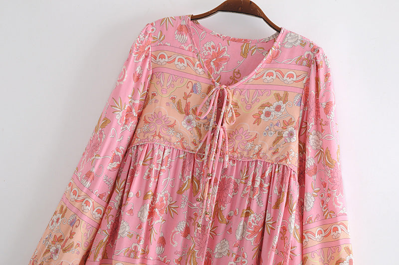 Boho Mini Dress Tunic Dress, Karlie Vintage Pink Rose Pink / M Boho Mini Dress Tunic Dress, Karlie Vintage Pink Rose Pink / M