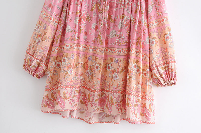 Boho Mini Dress Tunic Dress, Karlie Vintage Pink Rose Pink / M Boho Mini Dress Tunic Dress, Karlie Vintage Pink Rose Pink / M