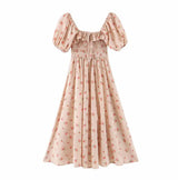 Midi Dress, Boho Dress, Off Shoulder Smocked Dress, Pink Foxolove - Wild Rose Boho