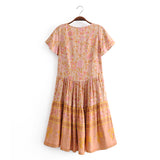 Mini Dress, Boho Dress, Sundress, Indian Flower Pink - Wild Rose Boho