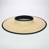 Boho Hat, Sun Hat, Beach Hat, Wide Brim Straw Hat 10 cm, Shade Visor Black Ribbon - Wild Rose Boho