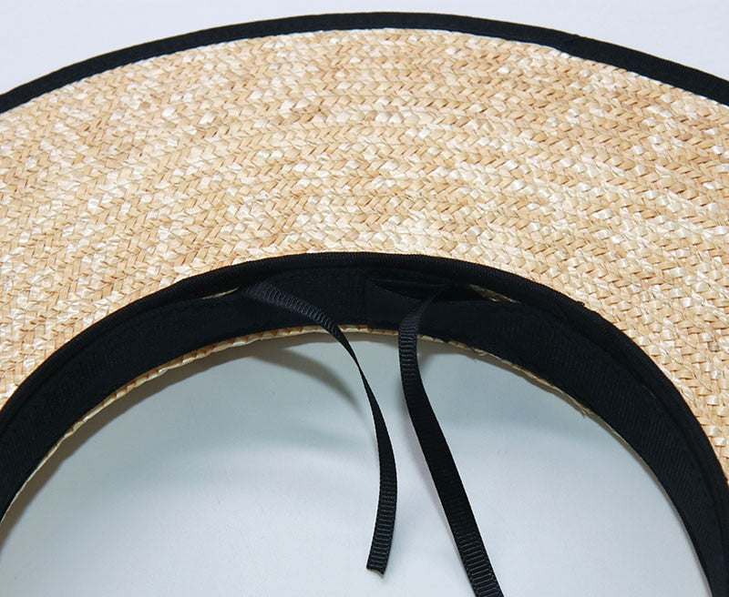 Boho Hat, Sun Hat, Beach Hat, Wide Brim Straw Hat 10 cm, Shade Visor Black Ribbon - Wild Rose Boho