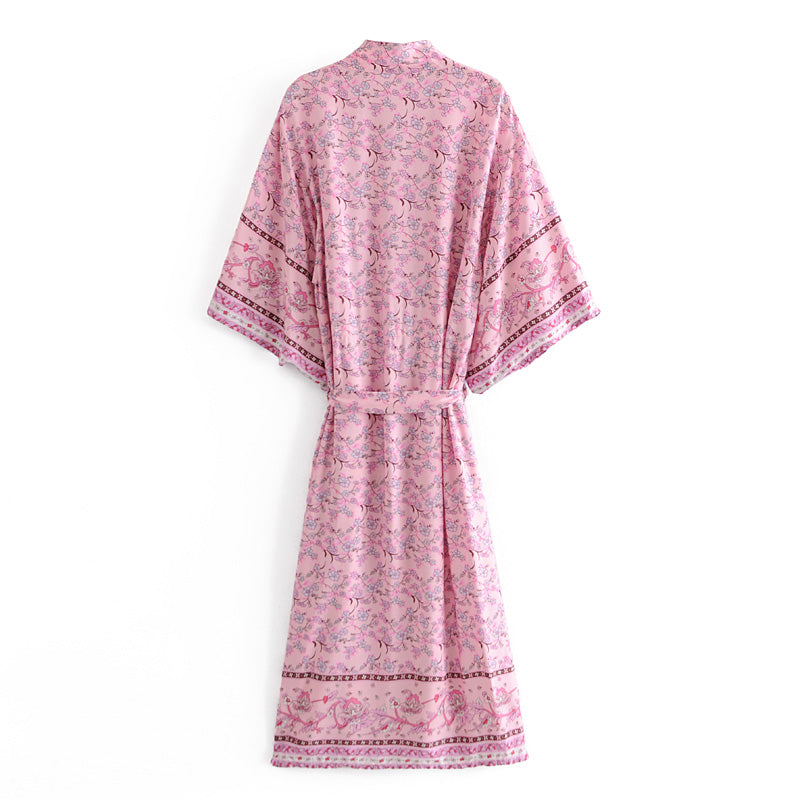 Boho Robe, Kimono Robe, Pink Susan Vine - Wild Rose Boho