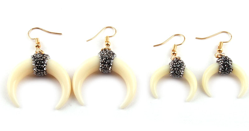 Boho Earrings, RH Dangle Earrings, White Horn Moon