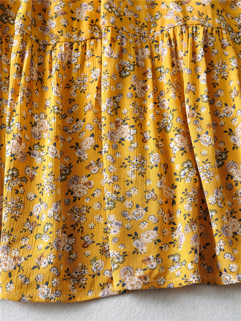 Midi Dress, Boho Dress, Off Shoulder Smocked Dress, Yellow Daisy Garden - Wild Rose Boho
