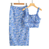 Boho 2 Piece Set, Matching Crop Top and Maxi Skirt, Bubble Blue Sweet Daisy - Wild Rose Boho