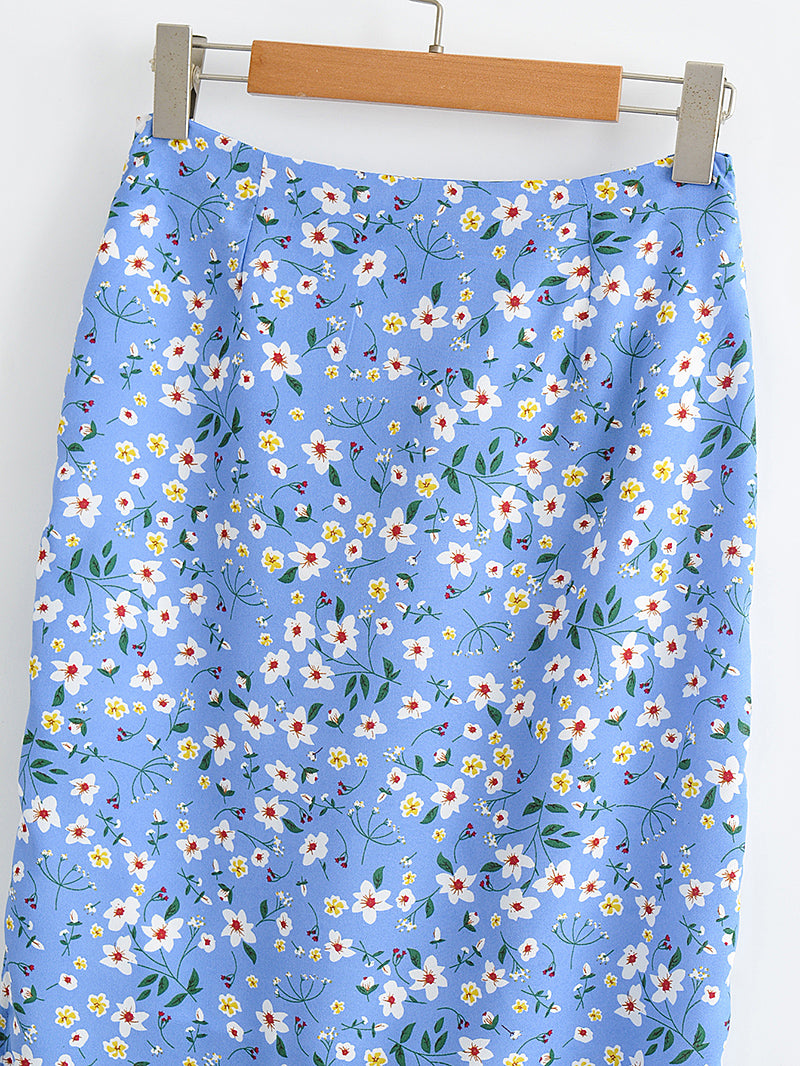 Boho 2 Piece Set, Matching Crop Top and Maxi Skirt, Bubble Blue Sweet Daisy - Wild Rose Boho