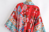 Boho Robe, Kimono Robe, Wild Flower Kelly Red - Wild Rose Boho