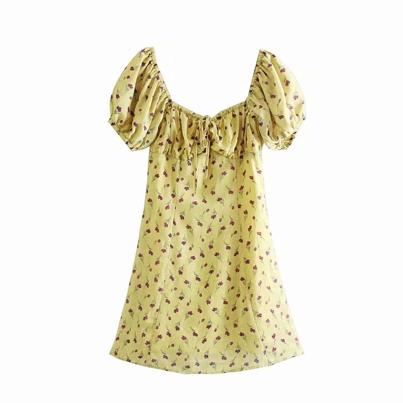 Boho Mini Dress Off  Shoulder Sundress, Pastel Yellow Flower Child