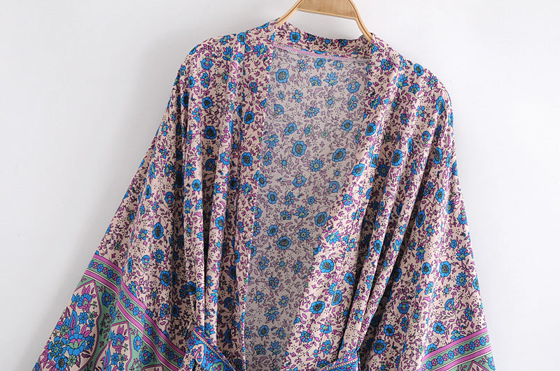 Boho Robe, Kimono Robe, Lovely Purple Verbena - Wild Rose Boho