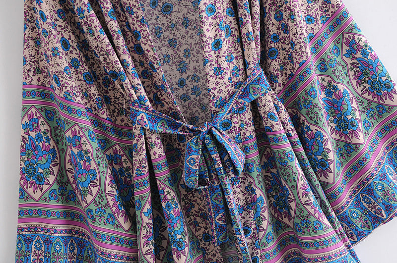 Boho Robe, Kimono Robe, Lovely Purple Verbena - Wild Rose Boho