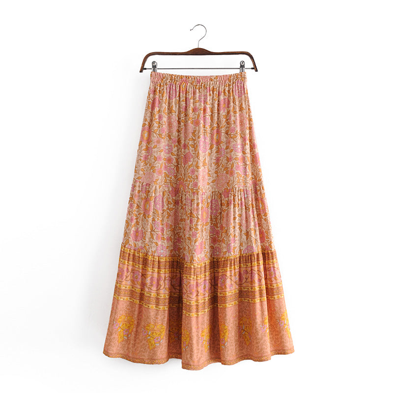 Boho Skirt, Hippie Skirts, Maxi Skirt, Crimson Fire Pink