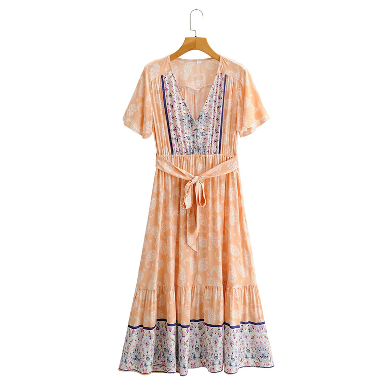 Maxi Dress, Boho Dress, Sundress, Orange Cantaloupe - Wild Rose Boho