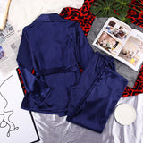 Boho Sleepwear, Pajamas Set, PJ Satin Francine in Navy, Brown and Black - Wild Rose Boho