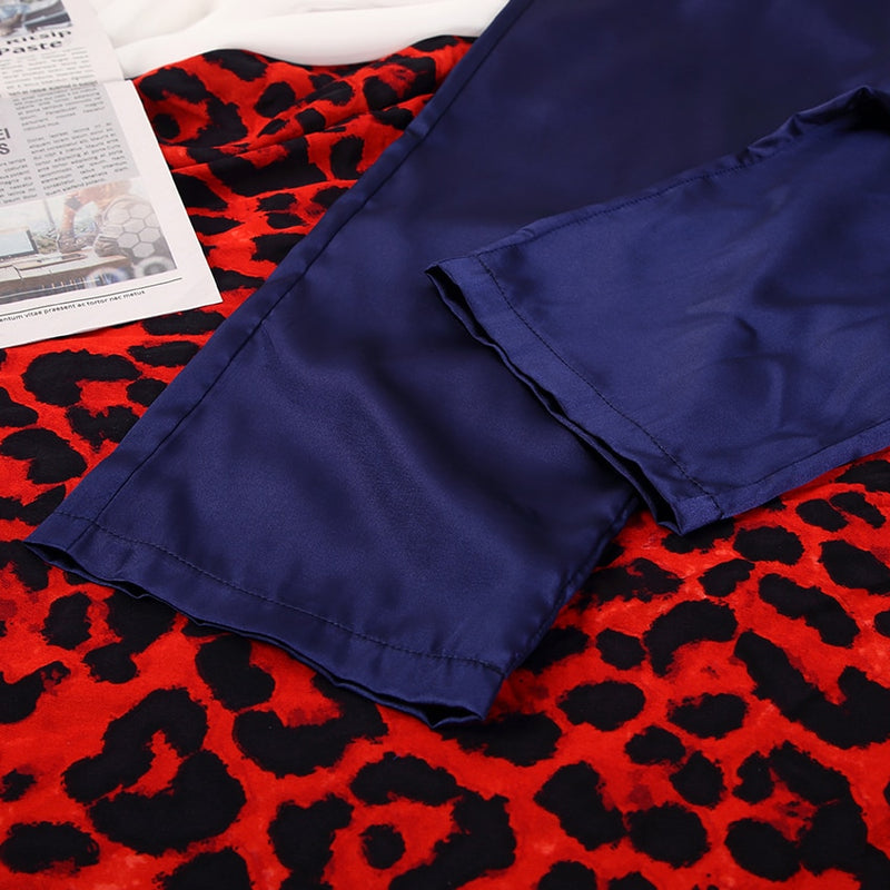 Boho Sleepwear, Pajamas Set, PJ Satin Francine in Navy, Brown and Black - Wild Rose Boho